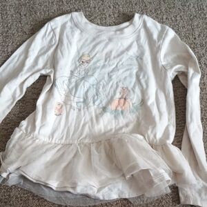 Kids White Long Sleeve Top with Tulle Hem